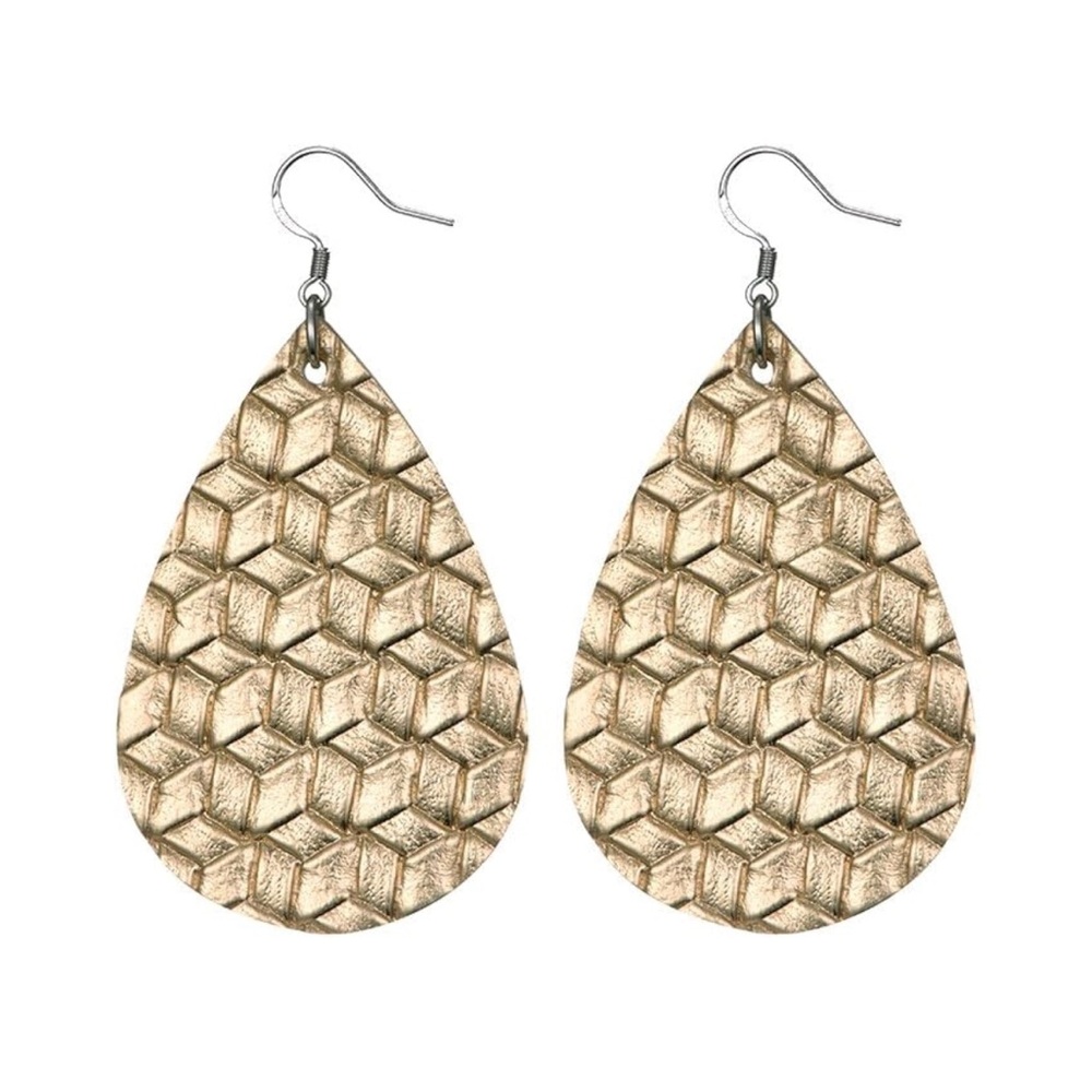 NWT Gold Teardrop Leather Earrings Lightweight